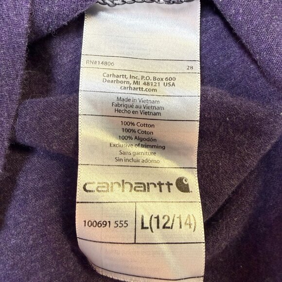 Carhartt V-Neck Long Sleeve Tee Women’s Large Purple Beaded Logo EUC - Picture 6 of 11